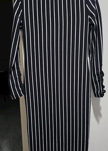 Çizgili, Uzun, Kayık Yaka Kadın Elbise - Görsel 6