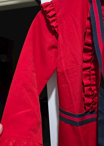 Uzun Kırmızı Kadın ceket - Görsel 4