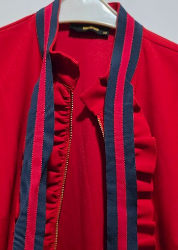 Uzun Kırmızı Kadın ceket - Görsel 2