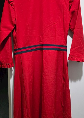 Uzun Kırmızı Kadın ceket - Görsel 6