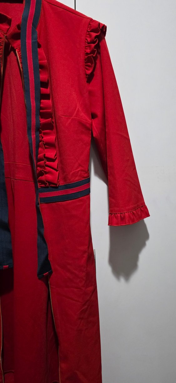 Uzun Kırmızı Kadın ceket - Görsel 5