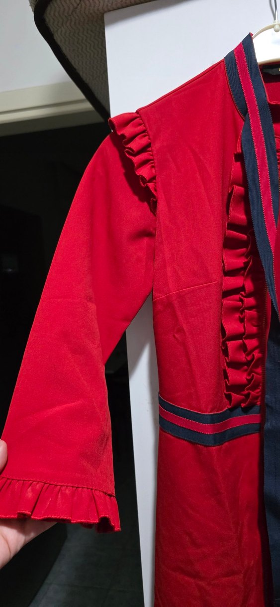 Uzun Kırmızı Kadın ceket - Görsel 4