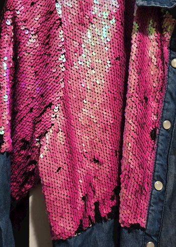 Pembe Payetli Kadın Denim Gömlek - Görsel 2