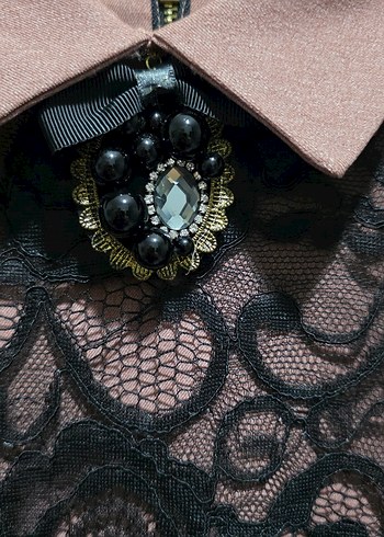 Dantel Detaylı Klasik Vintage Ofis Elbisesi - Görsel 3