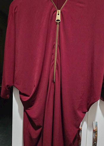 Bordo Kadın Uzun Kollu Salaş V Yaka Tunik - Görsel 3