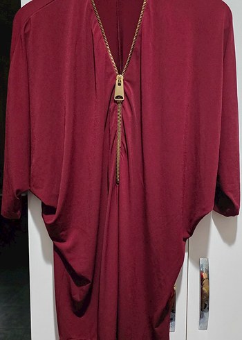 Bordo Kadın Uzun Kollu Salaş V Yaka Tunik - Görsel 5