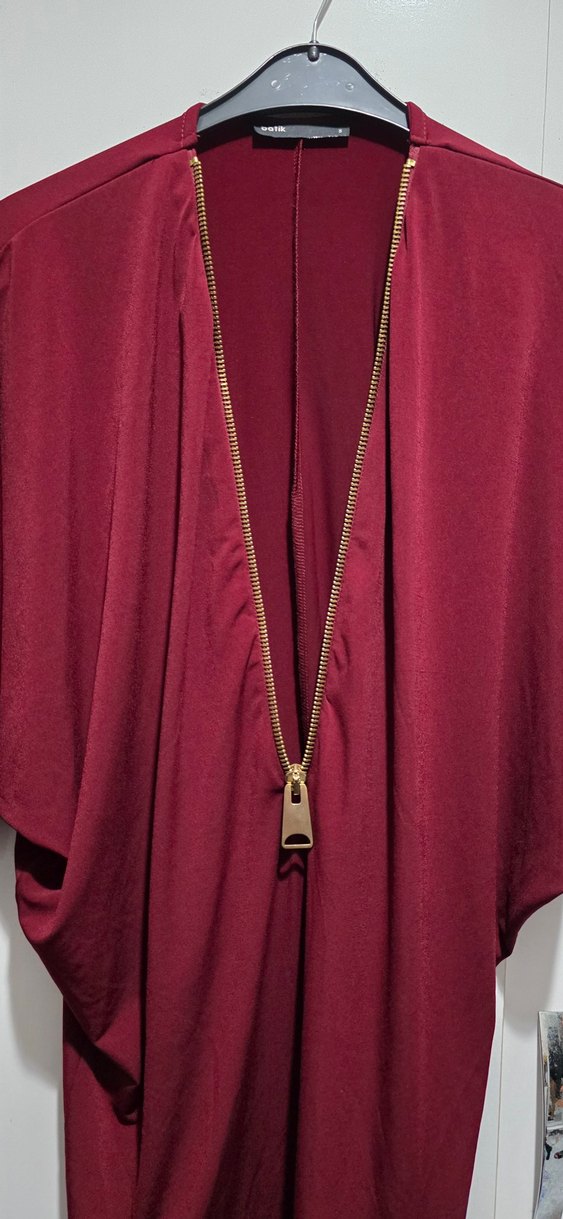 Bordo Kadın Uzun Kollu Salaş V Yaka Tunik - Görsel 2