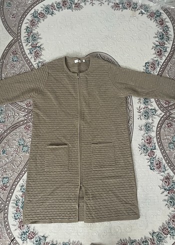 Uzun Kollu Fermuarlı Kahverengi Triko Hırka