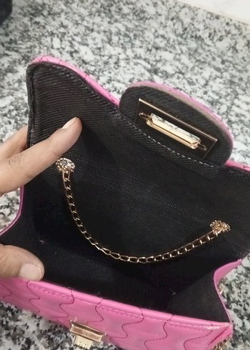 Pembe Zincir Askılı Deri Kadın Çanta - Görsel 3