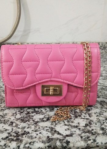 Pembe Zincir Askılı Deri Kadın Çanta - Görsel 2