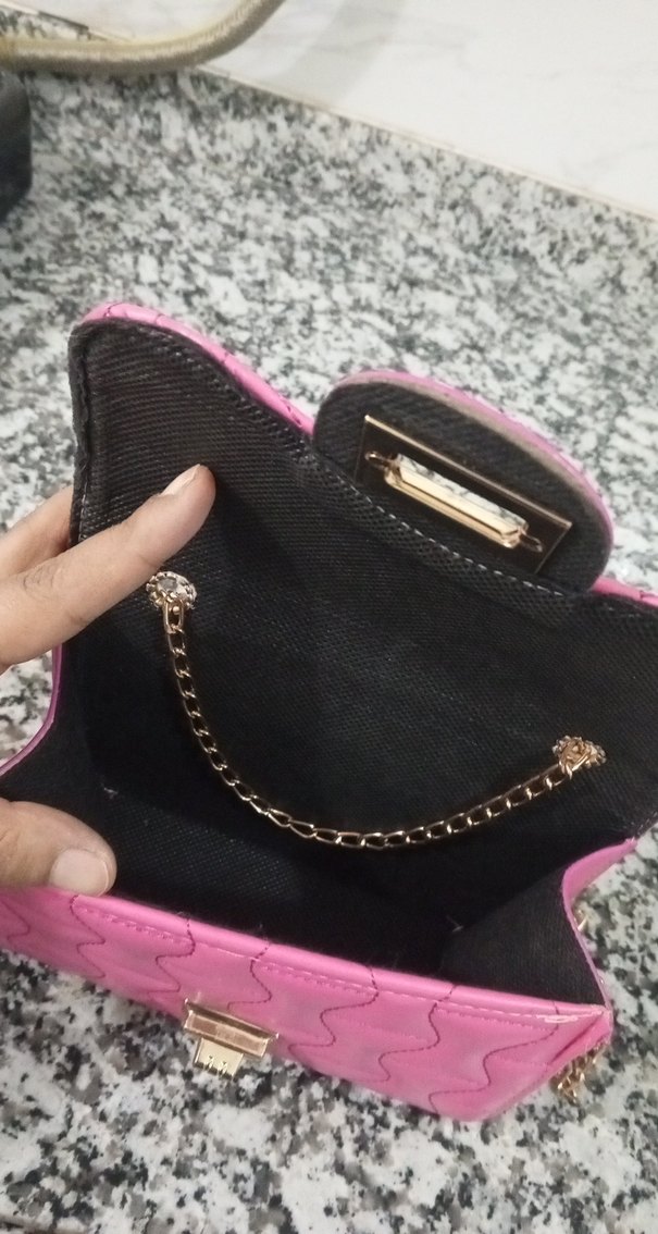 Pembe Zincir Askılı Deri Kadın Çanta - Görsel 3