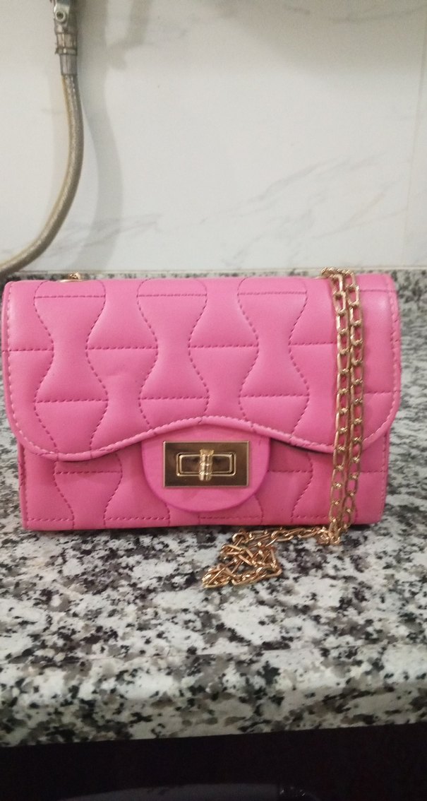 Pembe Zincir Askılı Deri Kadın Çanta - Görsel 2