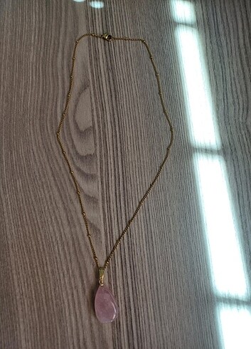 Tasarımcı Pembe kuvars kolye