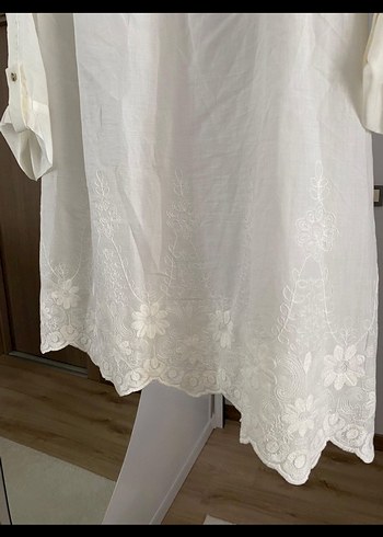 Nakışlı Beyaz Keten Bohem Tunik - Görsel 2