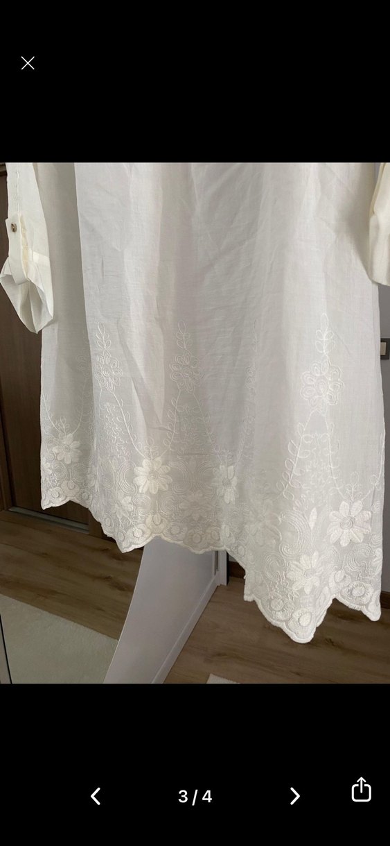 Nakışlı Beyaz Keten Bohem Tunik - Görsel 2