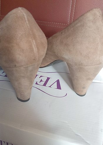 Bej Süet Stiletto Kadın Klasik Ayakkabı 38 no - Görsel 4