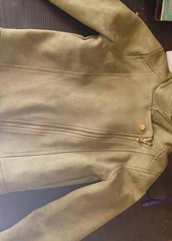 Bej ve Haki arası renk Süet Kız Çocuk Deri Ceket 5-6 yaş - Görsel 3