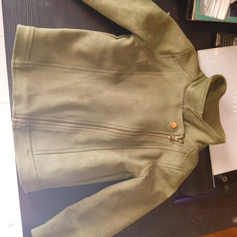 Bej ve Haki arası renk Süet Kız Çocuk Deri Ceket 5-6 yaş - Görsel 3