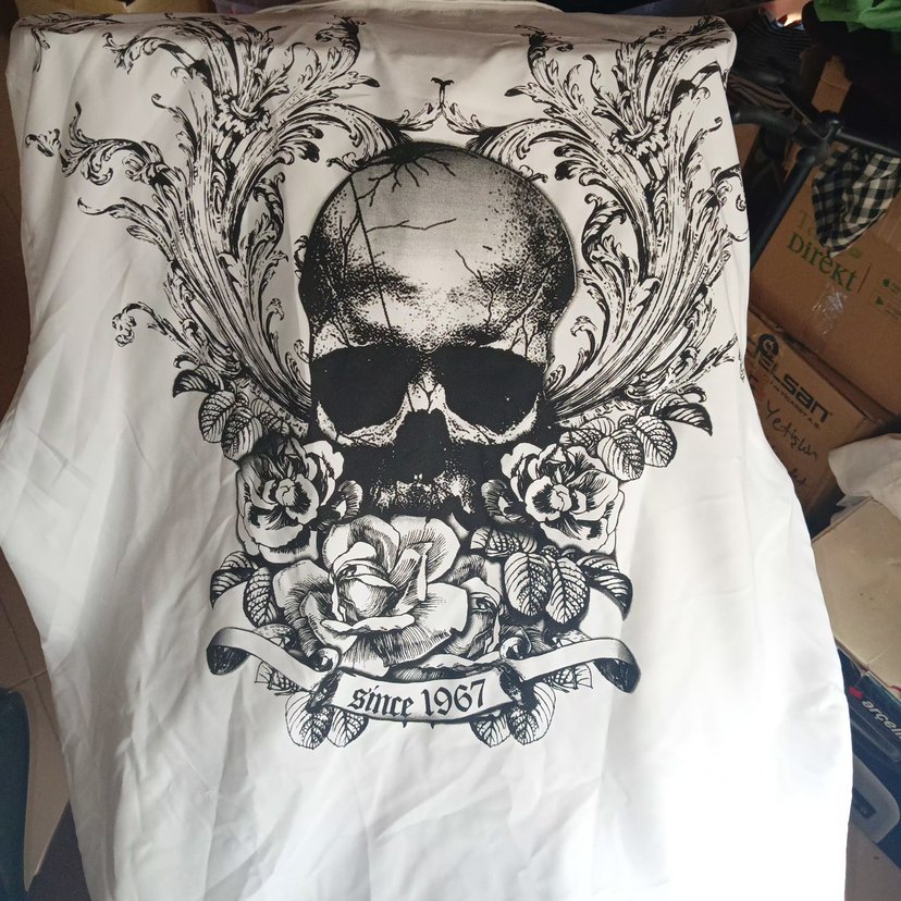 Beyaz Kuru Kafa Desenli Uzun Kollu Erkek Gömlek - Görsel 2