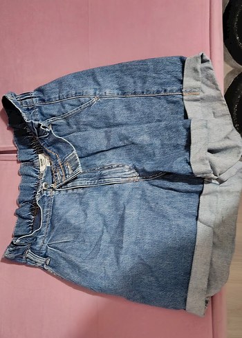 Düğmeli Mavi Denim Midi Kadın Kot şort - Görsel 2