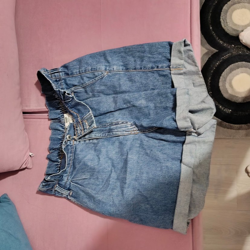 Düğmeli Mavi Denim Midi Kadın Kot şort - Görsel 2