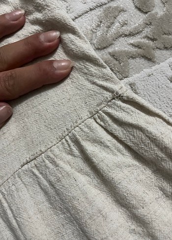 Kolsuz Bej Midi Keten Elbise - Görsel 4