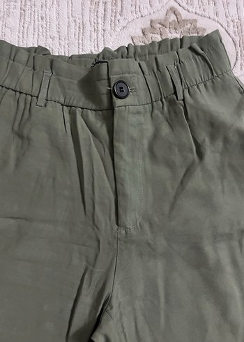 Kemerli Kadın Keten Haki Pantolon - Görsel 2