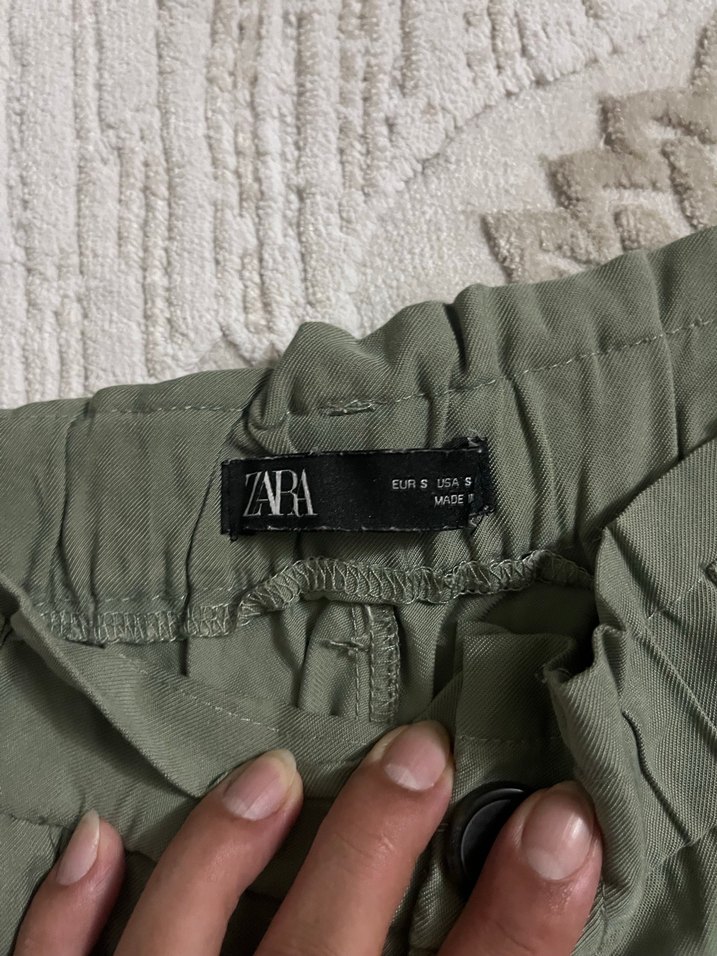 Kemerli Kadın Keten Haki Pantolon - Görsel 3