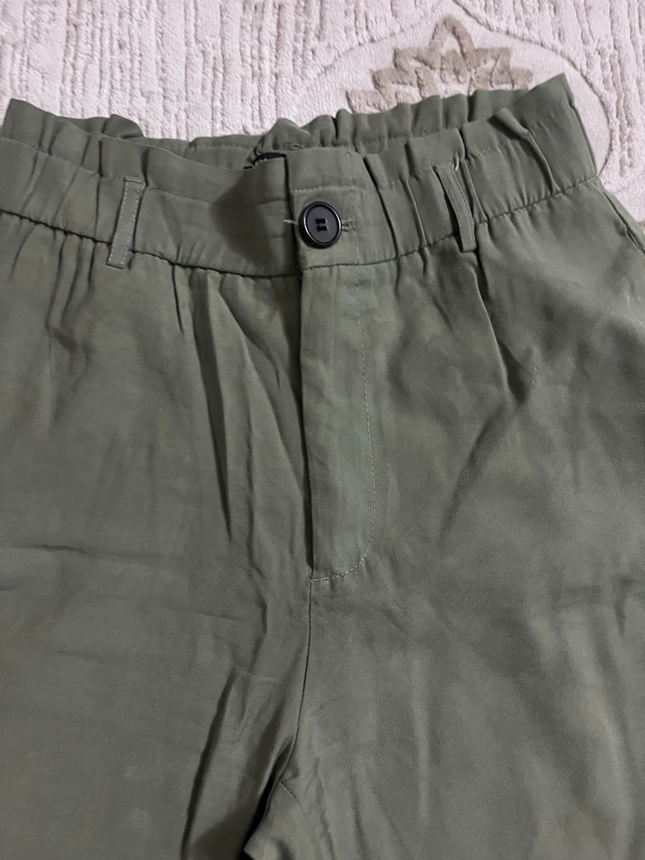 Kemerli Kadın Keten Haki Pantolon - Görsel 2