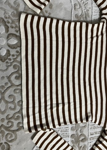 Kahverengi Çizgili Kadın Triko Kazak - Görsel 4