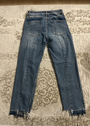 Gri Mavi Bağcıklı Bol Kesim Midi Kot Pantolon - Görsel 3