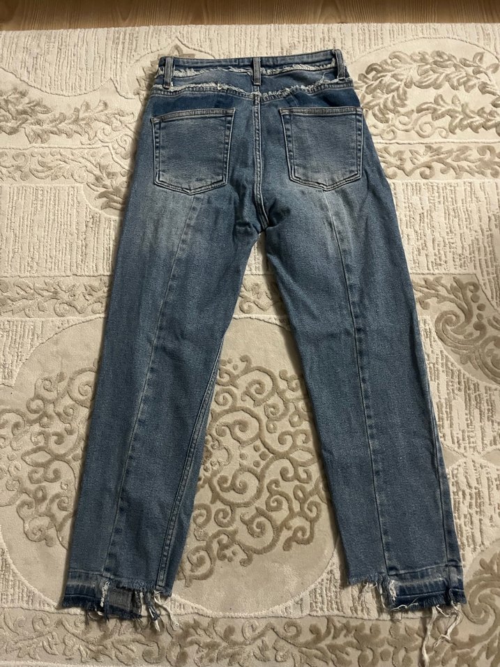 Gri Mavi Bağcıklı Bol Kesim Midi Kot Pantolon - Görsel 3