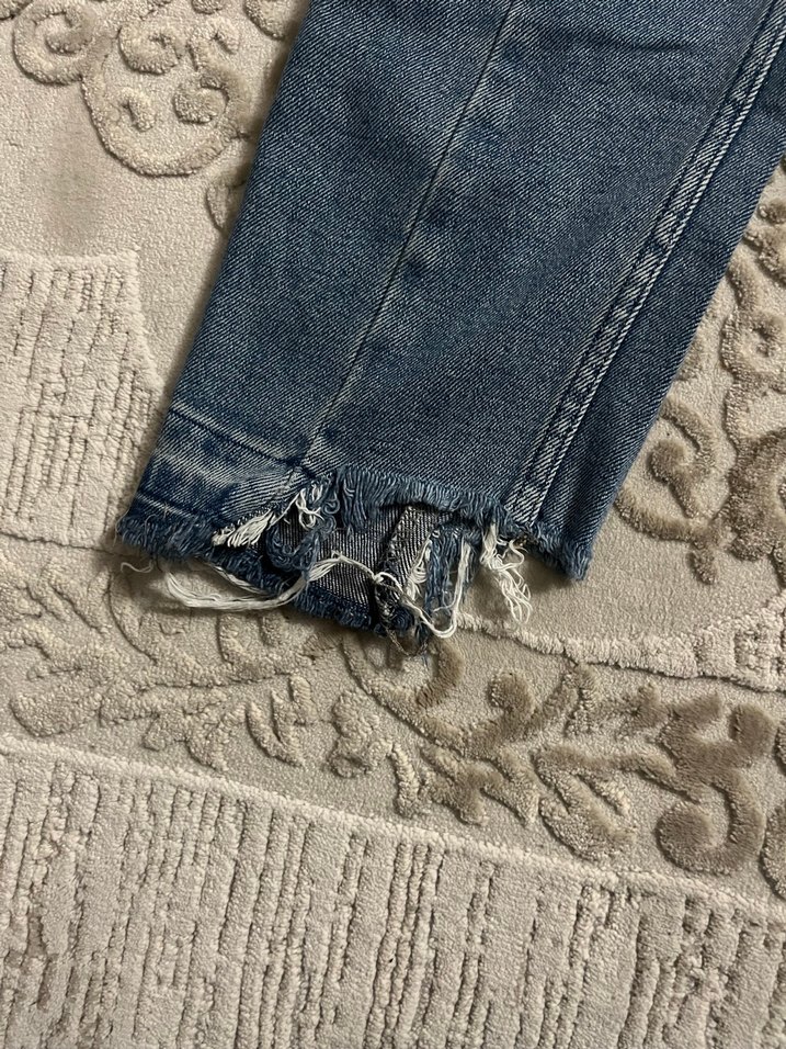 Gri Mavi Bağcıklı Bol Kesim Midi Kot Pantolon - Görsel 2