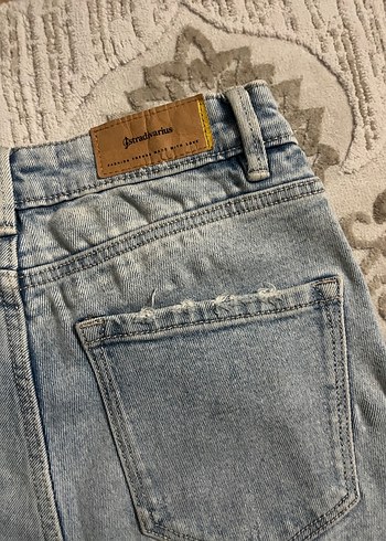 Yırtık Detaylı Midi Boy Mavi Denim Pantolon - Görsel 6