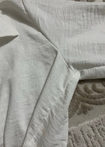 Düğmeli Beyaz Keten Kadın Gömlek - Görsel 5