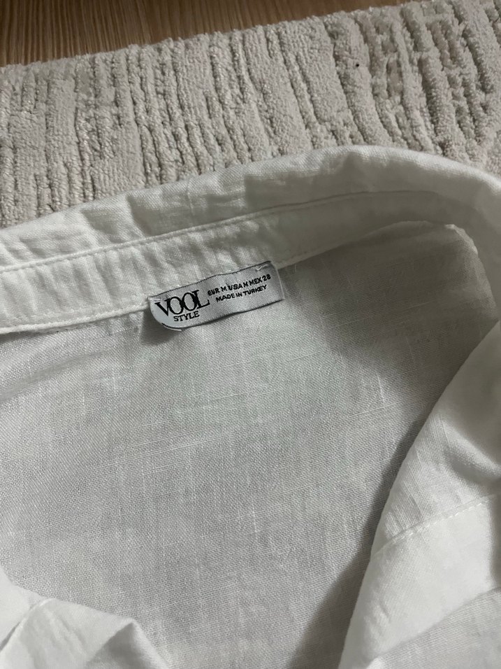 Düğmeli Beyaz Keten Kadın Gömlek - Görsel 3