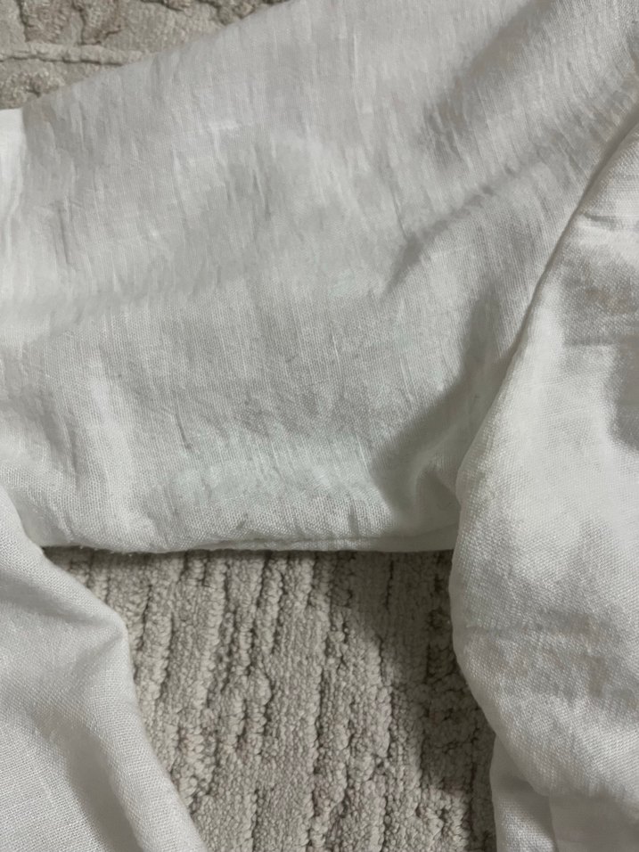 Düğmeli Beyaz Keten Kadın Gömlek - Görsel 4