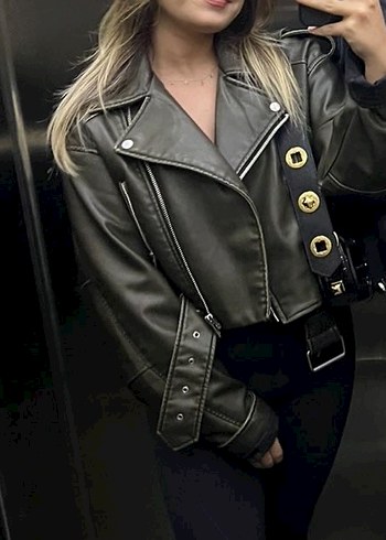 Zara Haki deri ceket - Görsel 3