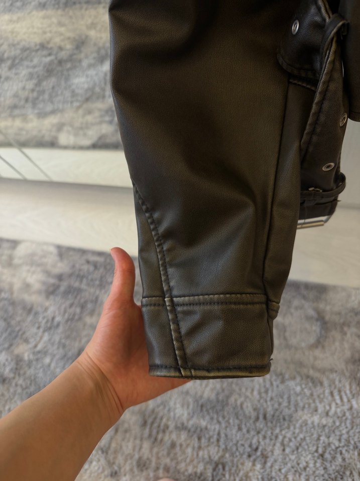 Zara Haki deri ceket - Görsel 4