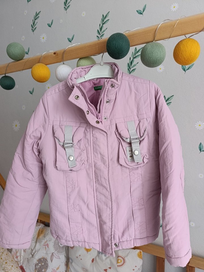 Düğmeli Pembe Streetwear Kız Mont - Görsel 2