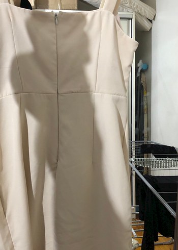 Bej Drapeli Midi Abiye Elbise - Görsel 3