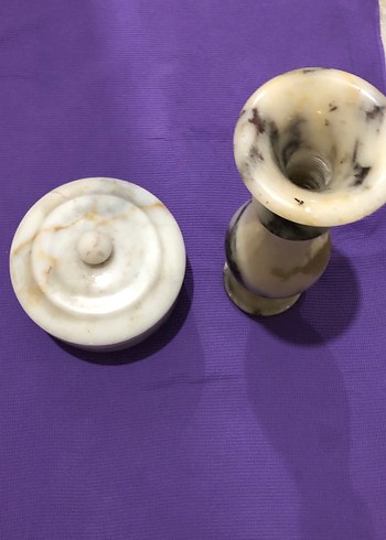 Beyaz Mermer Görünümlü Vazo ve Kapaklı Kutu - Görsel 2