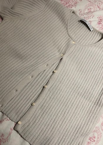 Gri Düğmeli Kadın Triko Hırka - Görsel 4