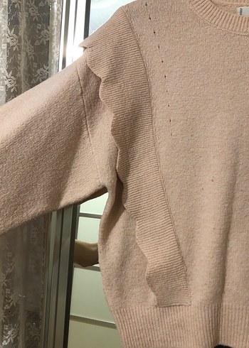 Pembe Kadın Triko Kazak Fırfırlı - Görsel 2