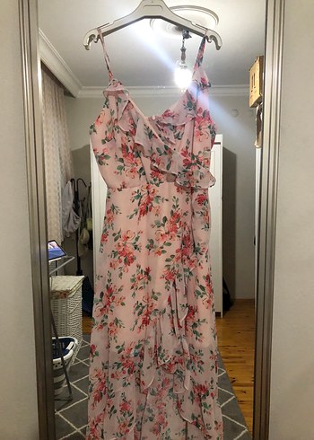 Pembe Çiçek Desenli Uzun Bohem Elbise - Görsel 3