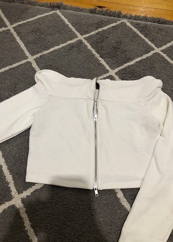 Beyaz Fermuarlı Uzun Kollu Mini Kadın Kazak - Görsel 4