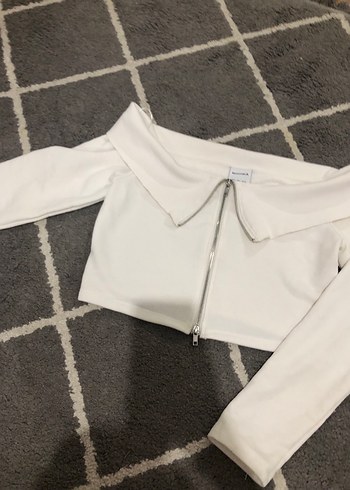 Beyaz Fermuarlı Uzun Kollu Mini Kadın Kazak - Görsel 3