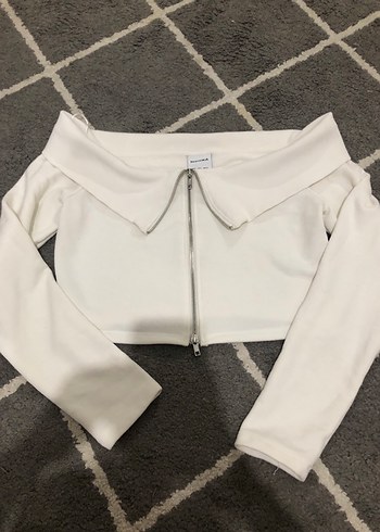 Beyaz Fermuarlı Uzun Kollu Mini Kadın Kazak - Görsel 2