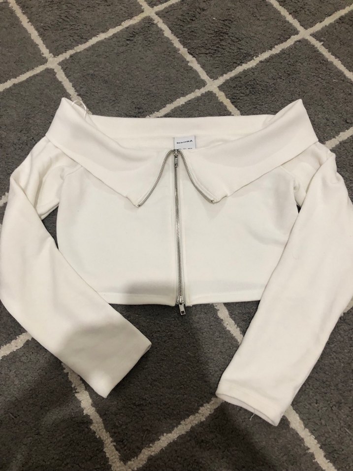 Beyaz Fermuarlı Uzun Kollu Mini Kadın Kazak - Görsel 2