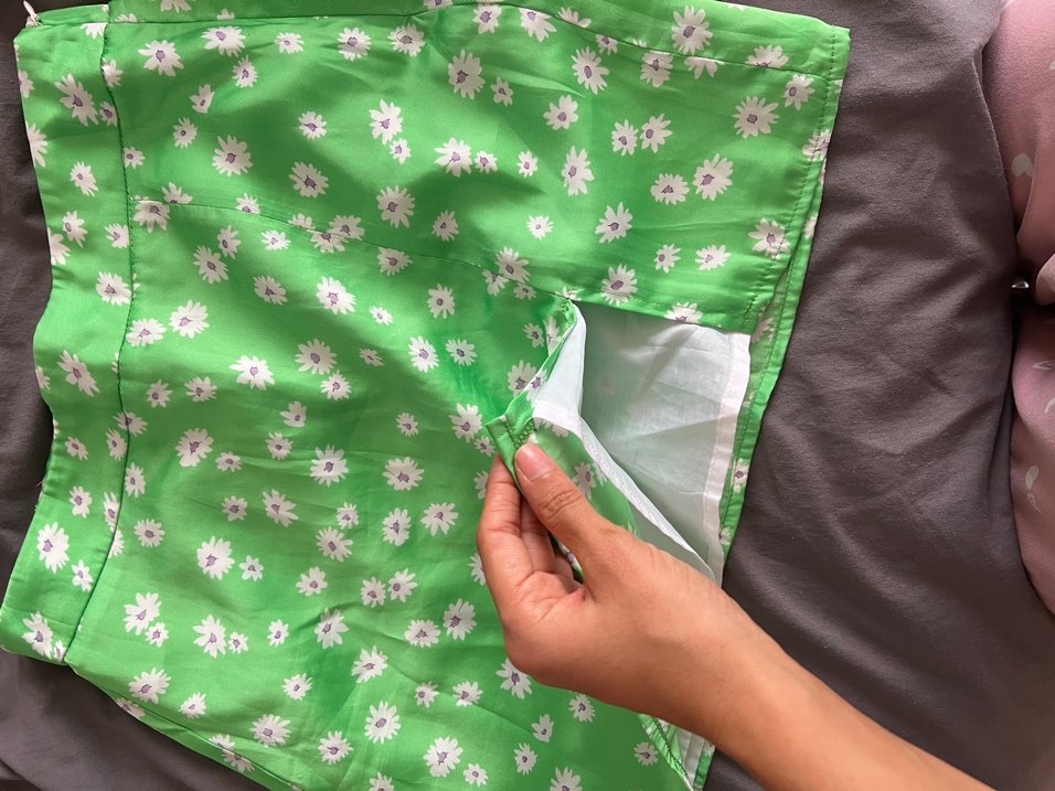 Yeşil Mini Etek, Dantel Detaylı, Çiçek Desenli - Görsel 3